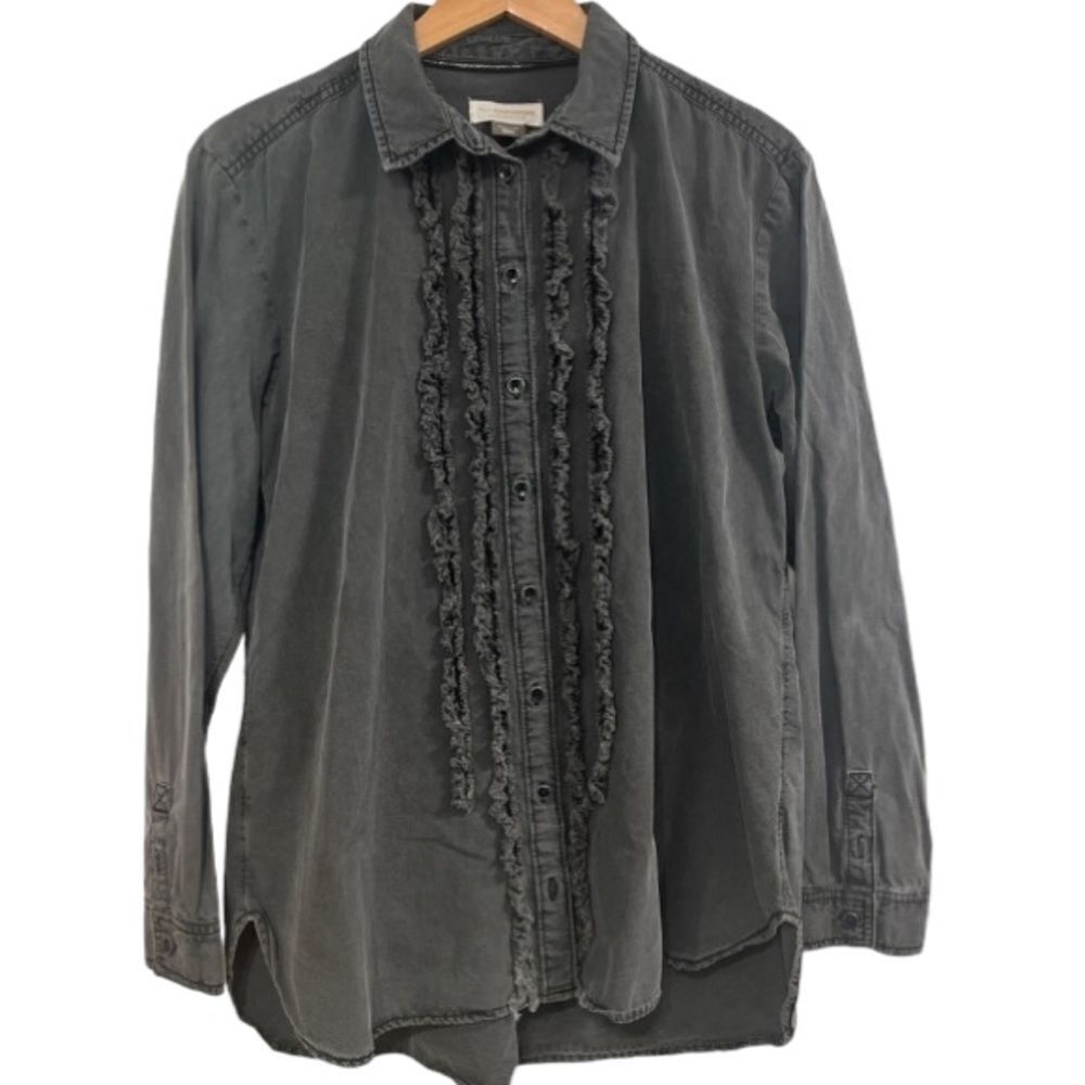Anthropologie pilcro and the letterpress Washed black shirt with ruffles- small
